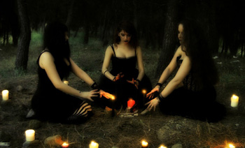 Modern witches casting a spell